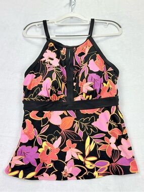 Lands' End Pink Black Multicolor Tankini Swimwear Top